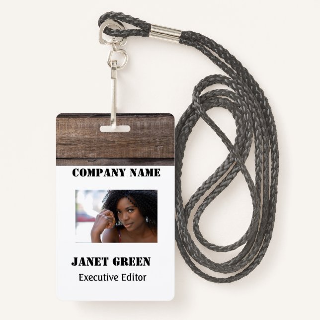 Rustic White Employee Photo ID Company Security  ID Badge (Front with Lanyard)