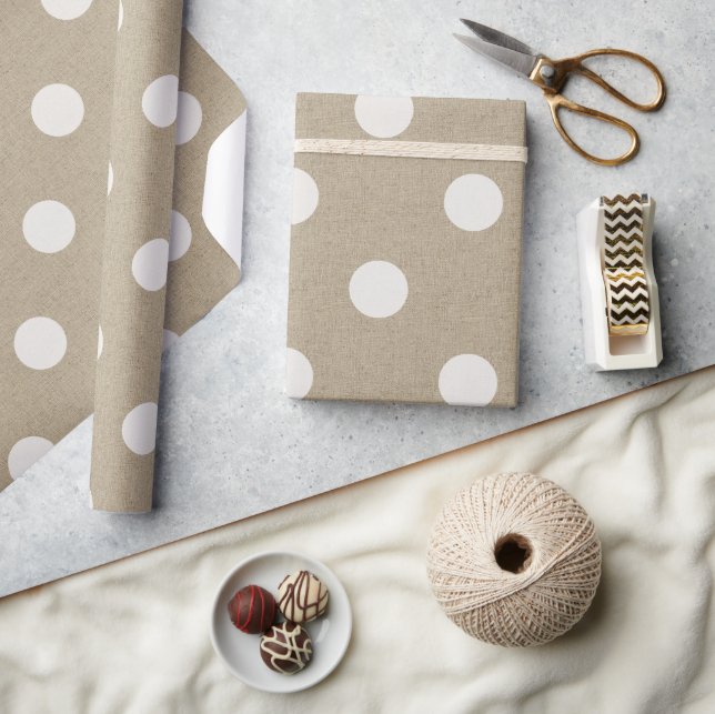 Rustic White Faux Burlap Polka Dot Pattern Wrapping Paper (Crafts)