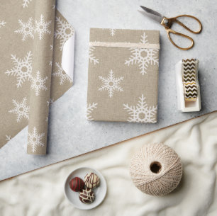 Rustic White Faux Burlap Snowflake Pattern Wrapping Paper