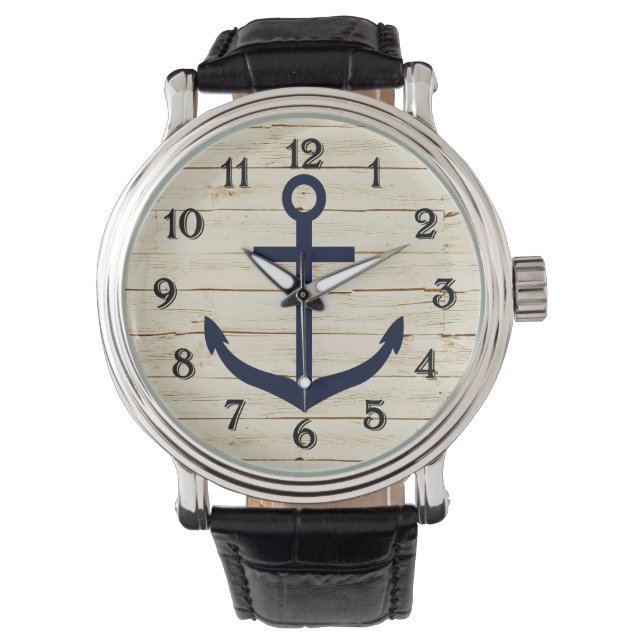 Rustic White Faux Wood with Anchor Watch (Front)