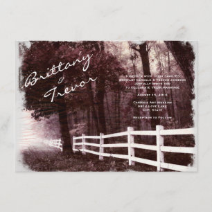 Rustic White Fence Forest Tree Wedding Invitations