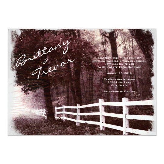 Rustic White Fence Forest Tree Wedding Invitations