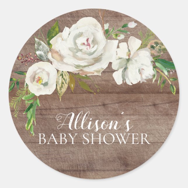 Rustic White Floral Baby Shower Envelope Seal (Front)