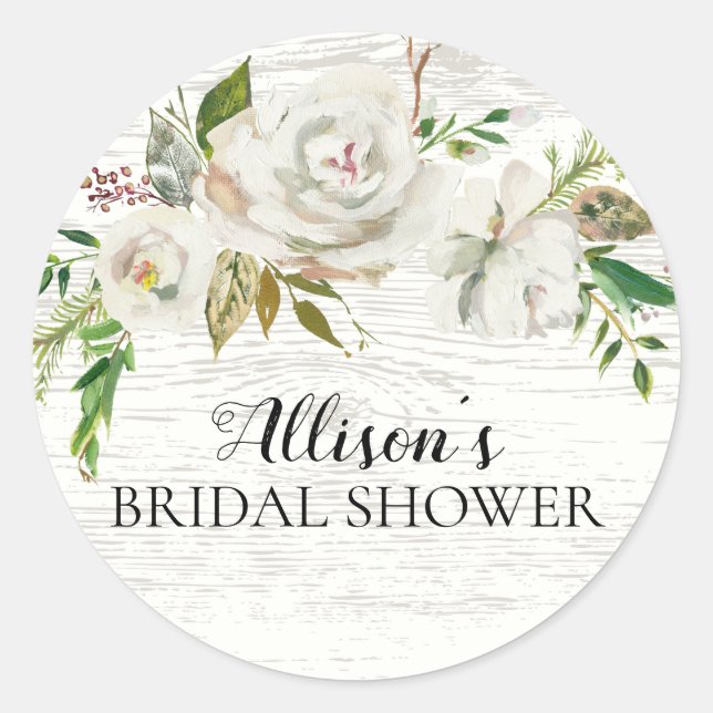 Rustic White Floral Bridal Shower Envelope Seal (Front)