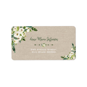 Rustic White Floral Burlap Handwriting Wedding Label