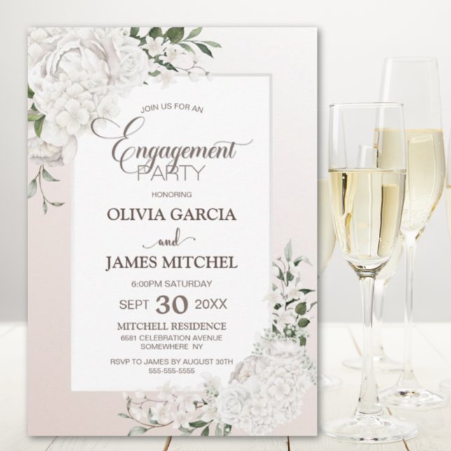 Rustic White Floral Engagement Party Invitation (Creator Uploaded)
