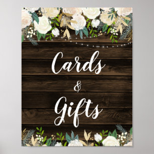Rustic White Floral String Lights Cards & Gifts Poster