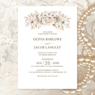 Rustic White Floral Wedding Invitation