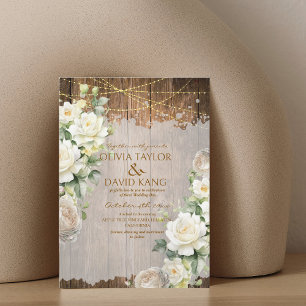Rustic White Floral Wedding Photo Invitation