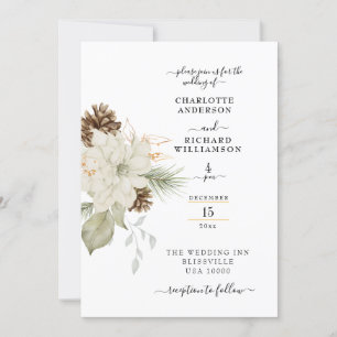 Rustic White Floral with Pinecone  Invitation