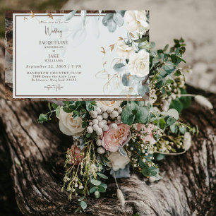 Rustic White Floral Wood Light Sage Wedding Invitation
