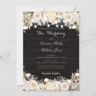Rustic White Flowers and Wood Wedding Invitation