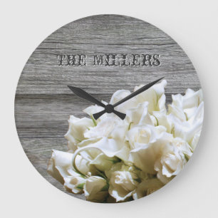 Rustic White Flowers Personalised Clock