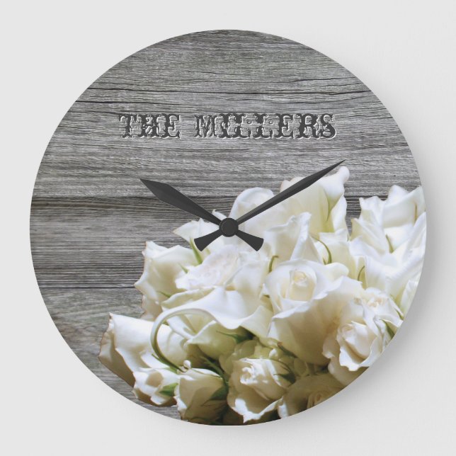 Rustic White Flowers Personalised Clock (Front)