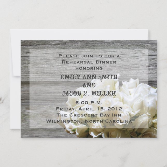 Rustic White Flowers Rehearsal Dinner Invitations (Front)