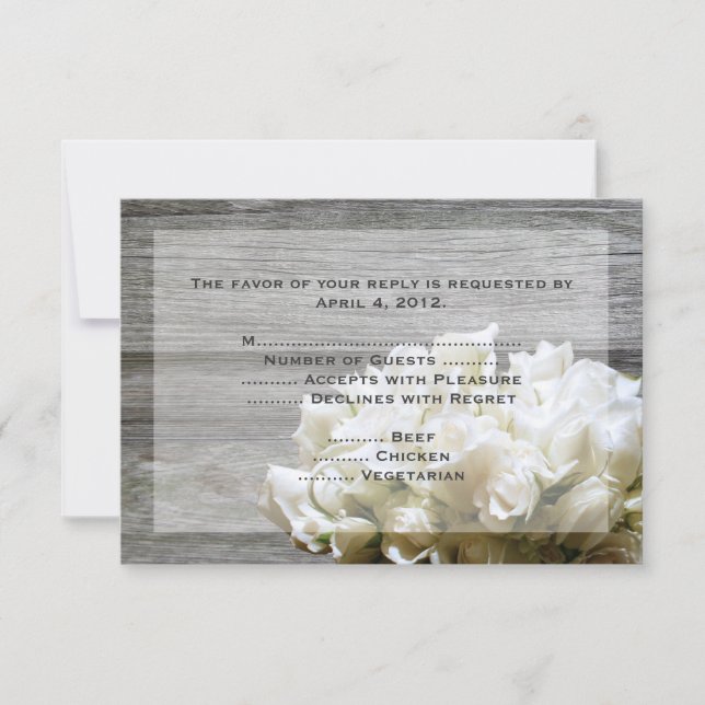 Rustic White Flowers Reply Cards with Menu Options (Front)