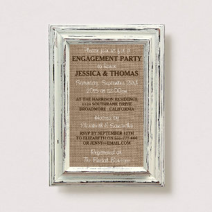 Rustic White Frame & Burlap Engagement Party Invitation