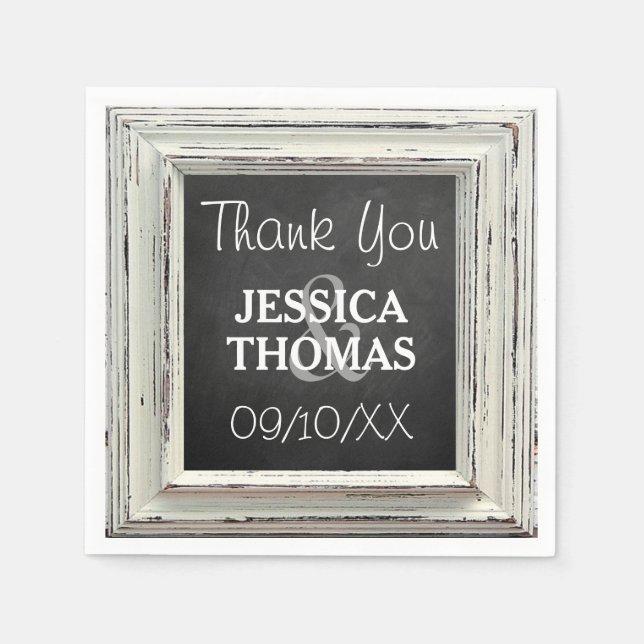 Rustic White Frame & Chalkboard Wedding Collection Napkin (Front)