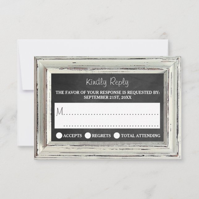 Rustic White Frame & Chalkboard Wedding Collection RSVP Card (Front)