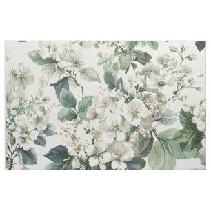 Rustic White Green Botanical Vintage Boho Floral Fabric