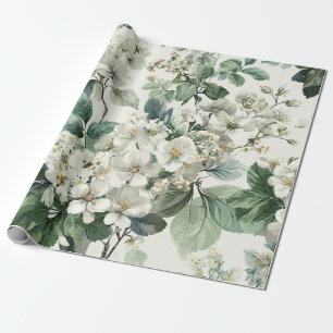 Rustic White Green Botanical Vintage Boho Floral Wrapping Paper