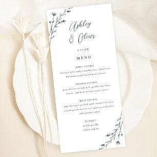 Rustic White & Green Botanical Wedding Menu Card