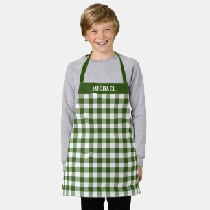 Rustic White Green Buffalo Plaid Pattern Custom Apron