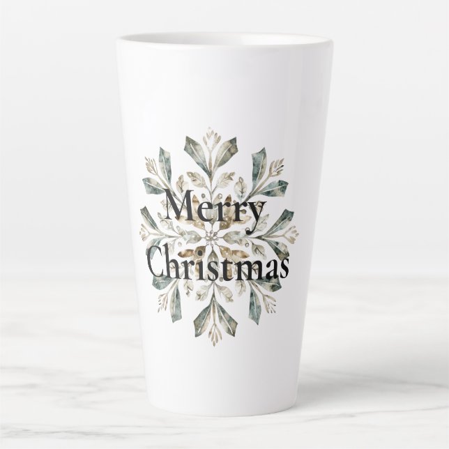 Rustic White Green Christmas Snowflake Latte Mug (Front)