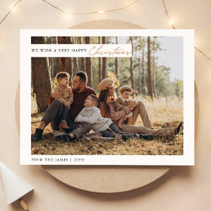 Rustic White & Green Family Photo Christmas Holiday Postcard