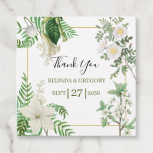 Rustic White Green Watercolor Floral Gold Wedding  Favour Tags