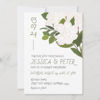Rustic White Green Watercolor Floral Wedding Invitation