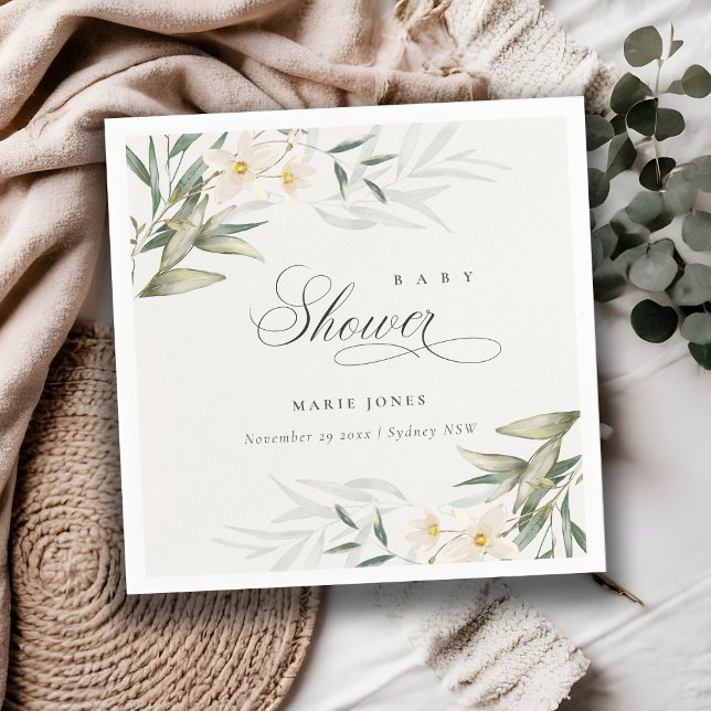 Rustic White Greenery Floral Bunch Baby Shower Napkin (Creator Uploaded)
