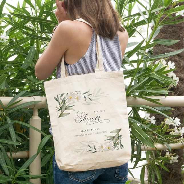 Rustic White Greenery Floral Bunch Baby Shower Tote Bag (Creator Uploaded)