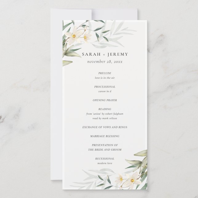 Rustic White Greenery Floral Wedding Program (Front)