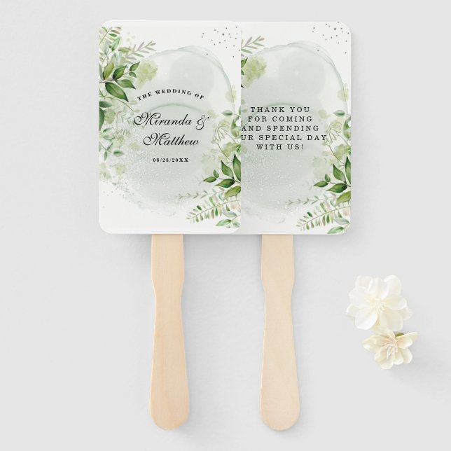 Rustic White Greenery Vineyard Wedding Thank You H Hand Fan (Front and Back)