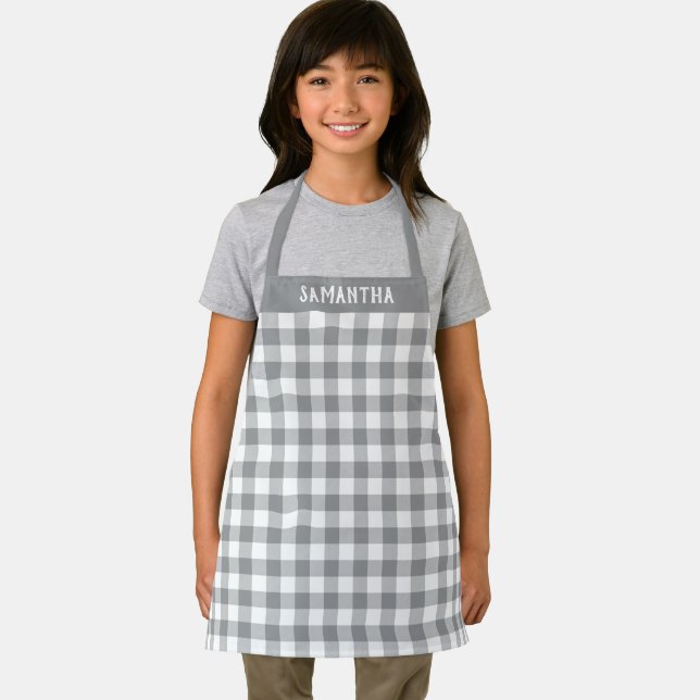 Rustic White Grey Buffalo Plaid Pattern Custom Apron (Insitu)