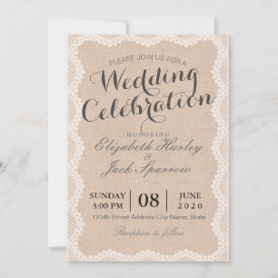 Rustic White Lace and Linen Wedding Bridal Shower Invitation