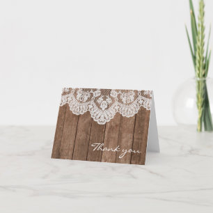Rustic White Lace and Wood Thank You Card