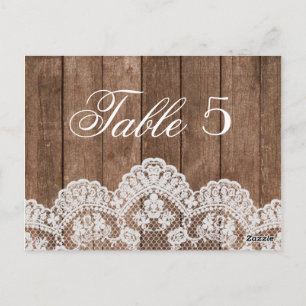 Rustic White Lace and Wood Wedding Table Number Postcard