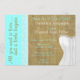 Rustic White Lace Corset Lingerie Bridal Shower Invitation