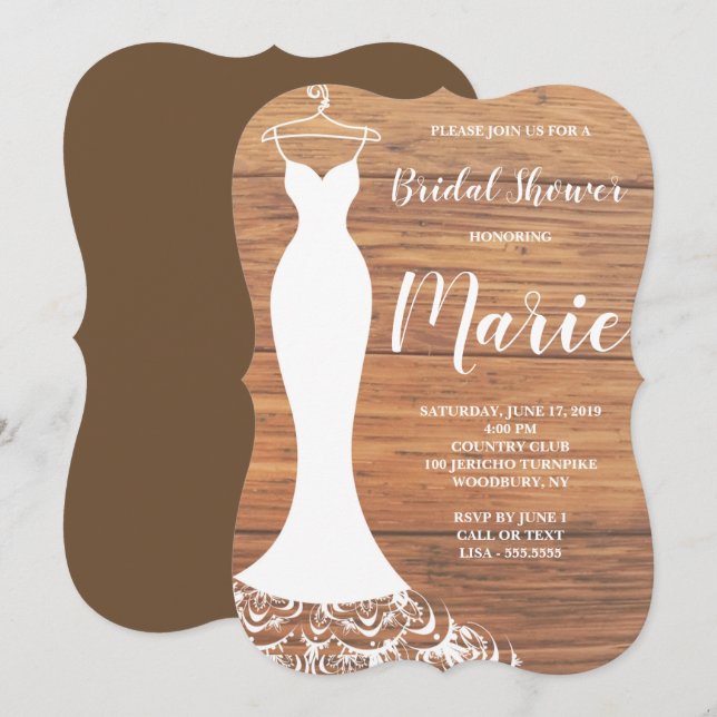 Rustic White Lace Dress Bridal Shower Invitation (Front/Back)
