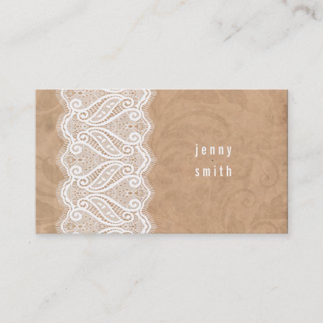 Rustic White Lace Fashion Business Cards (Front)