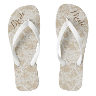 Rustic White Lace on Brown Background, Bride Thongs