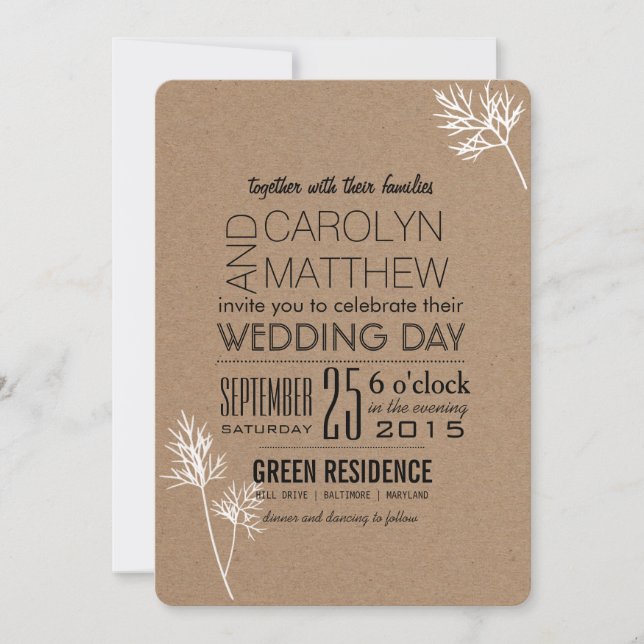 Rustic | White Leaves | Beautiful Wedding Invite (Front)