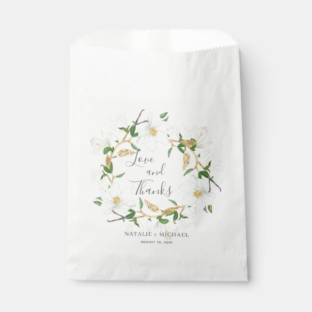 Rustic White Magnolia Wreath Custom Wedding  Favour Bag (Front)