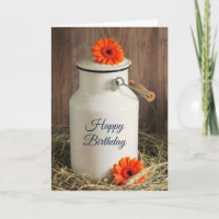 Rustic White Milk Jug with Flowers Birthday