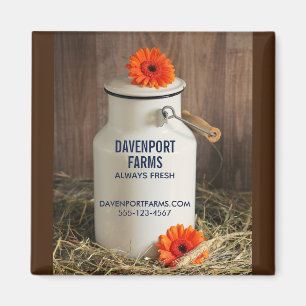Rustic White Milk Jug with Flowers Farm Business Magnet