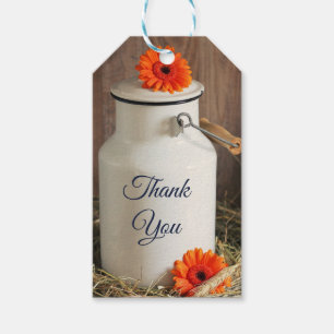 Rustic White Milk Jug with Flowers Thank You Gift Tags