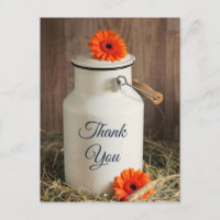 Rustic White Milk Jug with Flowers Thank You