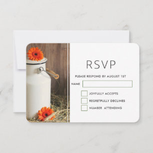Rustic White Milk Jug with Flowers Wedding RSVP Card